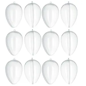 Set of 12 Clear Fillable Openable Clear Plastic Eggs Ornaments 3.7 Inches