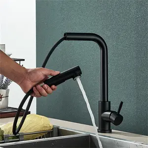 Kitchen Faucet with Pull Out Sprayer Single Hole Single Handle Commercial Faucet for Bar Sink 2 Outlet Mode Modern 360 Swivel Spout High Arc Faucet Stainless Steel Utility Laundry Mixer Tap
