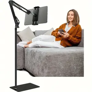 1pc Heavy-Duty Adjustable Tablet Holder Stand, Tablet Mount Stand, with Telescopic Arm & 360° Rotatable - Compatible with iPad, Kindle, Switch, Smartphones 4.7”-13” Screens, Height & Angle for TV Watching, Gaming, Live Streaming