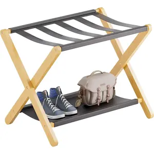 Luggage Rack, Folding Suitcase Stand with Storage Shelf,   Luggage Holder for Guest Room, Bedroom, Hotel, Closet, Holds up to 135 lb ()