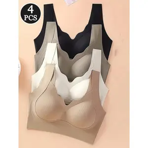 Women's wireless jelly bra, seamless and comfortable bra set, daily V-neck underwear, suitable and elegant with straps, women's dresses, one-piece pajamas, straps, basic casual and multi-color