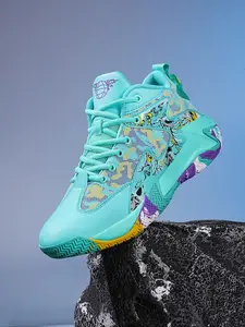 Men's Colorblock Lace Up Mid Top, 2024 New Style Stylish Athletic Basketball Shoes Casual Sporty Breathable Comfortable Sneakers, Male All-match Round Toe Sports Shoes for Daily Wear