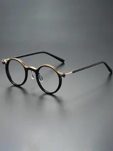 Retro Round Frame Glasses Mixed Material Design with Screw Hinge Classic Style Unisex Statement Eyewear for Daily and Trendy Outfits