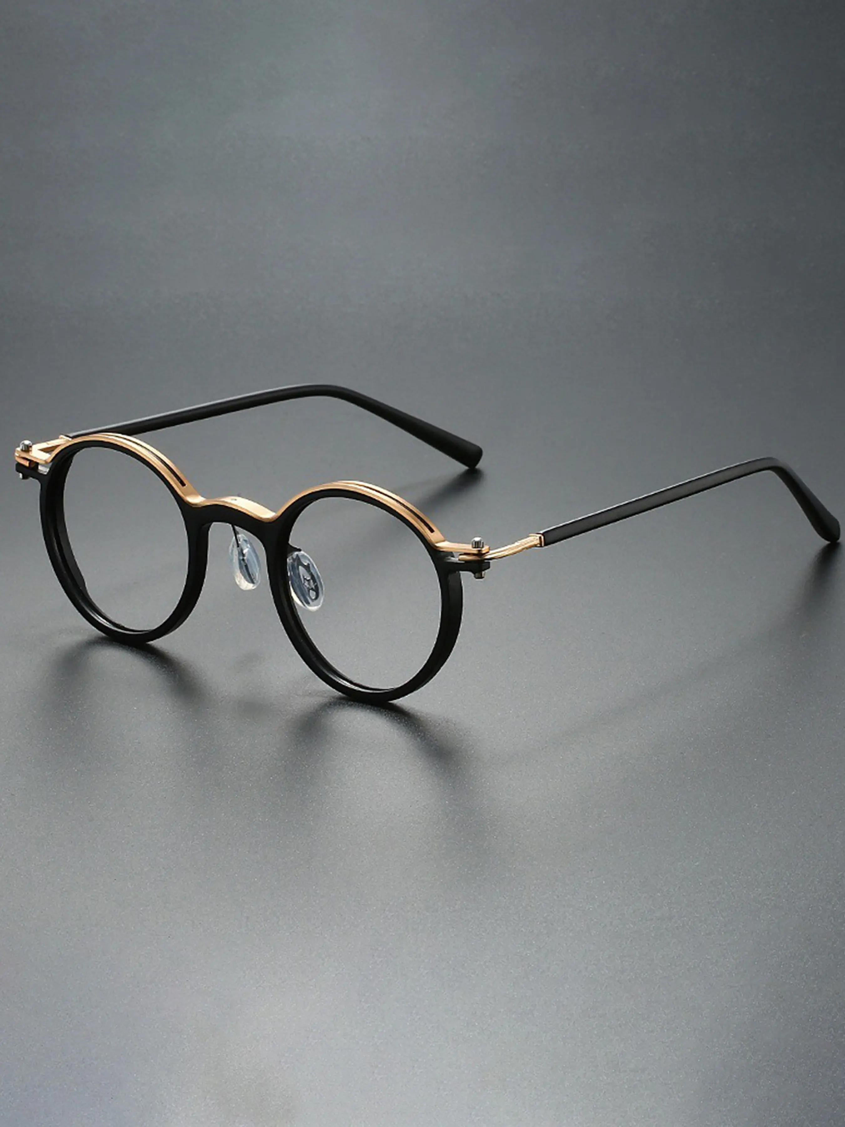 Retro Round Frame Glasses Mixed Material Design with Screw Hinge Classic Style Unisex Statement Eyewear for Daily and Trendy Outfits Trendy Casual Eyeglasses Casual Stylish Glasses