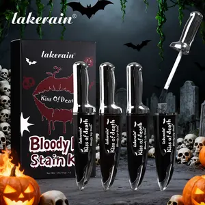 Halloween Creepy Cute Lip Gloss Set Lip Kit, 4-Pack Matte Liquid Lip Color-Changing Lip Gloss, Highly Pigmented Waterproof & Smudge-Proof Lip Stain, Long-Lasting Wear for Mysterious & Alluring Halloween Makeup, Suitable for All Skin Tones
