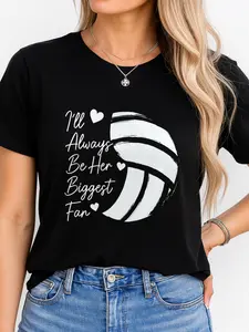 Volleyball Fan Tee Black Sports Graphic Text Casual Wear Summer Personalized Short Sleeve T-Shirt Unisex USA Made Cotton Fabric Breathable Everyday Fit Minimalist Style