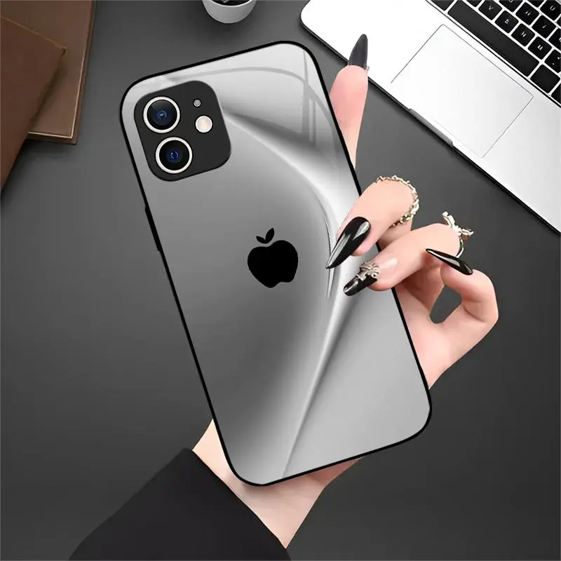 iPhone 11 Smartphone Casing, High-End Simple Handheld Cellphone Glass Case with Metal Paint Electroplating, Affordable Anti-Drop Anti-Fingerprint Protection Accessory
