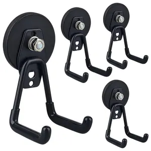 2/4 Pack Black Heavy-Duty Magnetic Garage Hooks, Strong Large-Magnet Hooks, Suitable for Electric Drills, Gardening Tools, Hoses, Pegboards, Garages and Workshops, Indoor and Outdoor Hanging Magnetic Storage Hooks, Wall and Ceiling Mount, Sturdy Bracket
