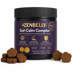 ZENBELLY Dog Gut-Calm Complex, 14-in-1 Advanced Probiotics & Calming Soft Chews for Separation Anxiety, Stress Relief & Digestive Support, Savory Beef Liver Flavor, 60 Chews outdoorfun,Gift with trial pack