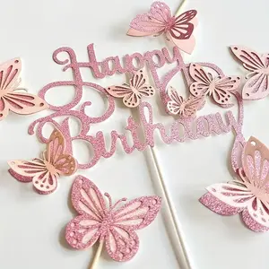 Butterfly Design Cake Decoration, Paper Butterfly Cake Topper, Cake Decoration Supplies for Birthday Party Wedding, Ornaments, Cake Decorating Supplies