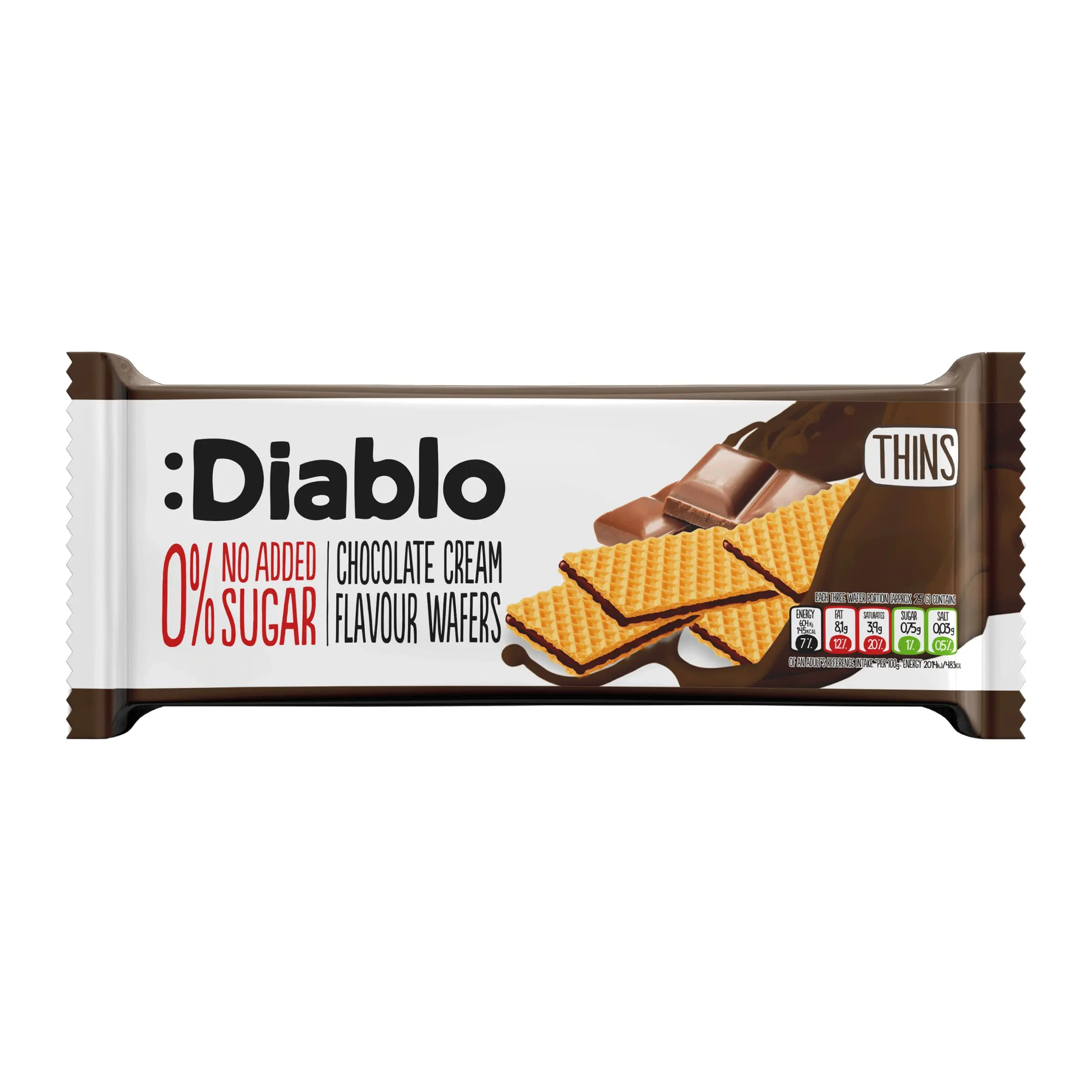 Diablo No Added Sugar Chocolate Cream Wafer Thins 150g