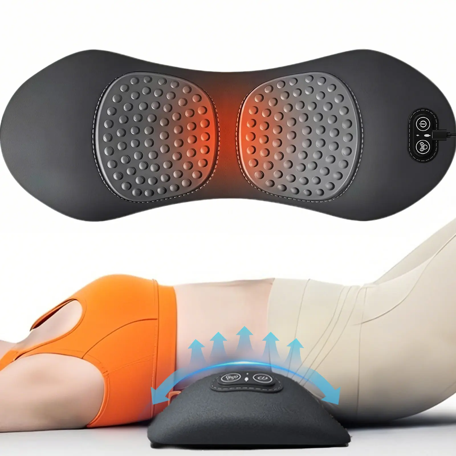 Rechargeable 3-in-1 Electric Lumbar Massage Pillow - Ergonomic Neck & Back Support, Adjustable Heat & Vibration, 4–5 Hours Battery Life, for Desk Chair, Office/Home Pain Relief, Hip Care, All-Season, Automatic Blood Circulation Boost