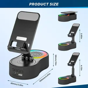 【Newly upgraded second generation】 Firm Support Multifunctional Bluetooth Phone Holder Speaker Folding Portable Cellphone Stand Mount with Built-in Bluetooth Speaker for Stable Viewing Calls Black