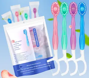 26 Count Disposable Mini Toothbrushes with Toothpaste, 5 in 1 (Pre-Tied | Floss | Tongue Scraper | Fresh Breath | Toothpick) Mini Toothbrush (Mixed Flavours)