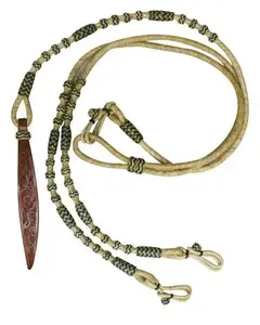 Braided Natural Rawhide Romal Reins with floral tooled Leather Popper