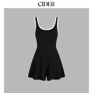 Cider U-neckline Contrasting Trim Solid Romper