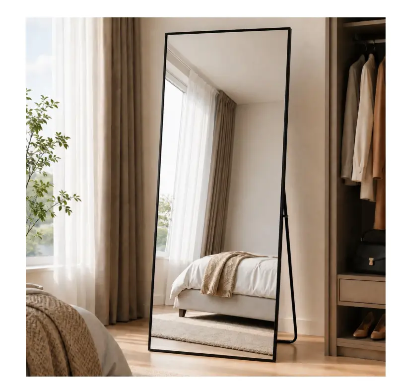 BEAUTYPEAK  64"x21" Full Length Floor Mirror | Black Metal Frame | HD Shatterproof Standing Mirror for Bedroom & Dressing Room
