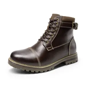 BRUNO MARC [ENGLE-05] Men's Motorcycle-Styled Oxford Leather Boot - Lace-Up Padded Shoe with Rubber Sole