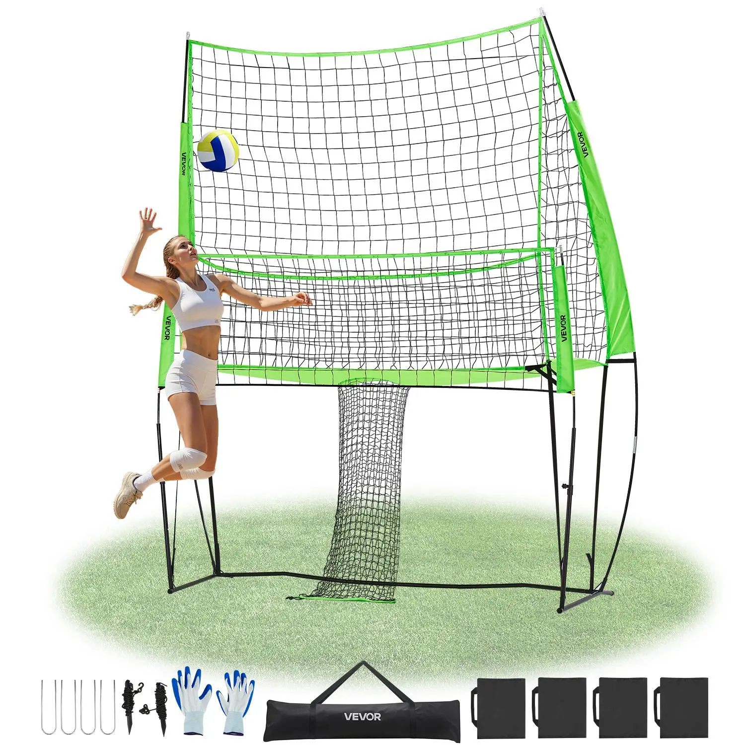 【SummerFinds】VEVOR Volleyball Training Net System, Freely Height-Adjustable Practice Equipment with Ball Return, 8x11ft Portable Net Station, Easy Setup for Backyard Indoor Outdoor Serving Spiking Improve Accuracy