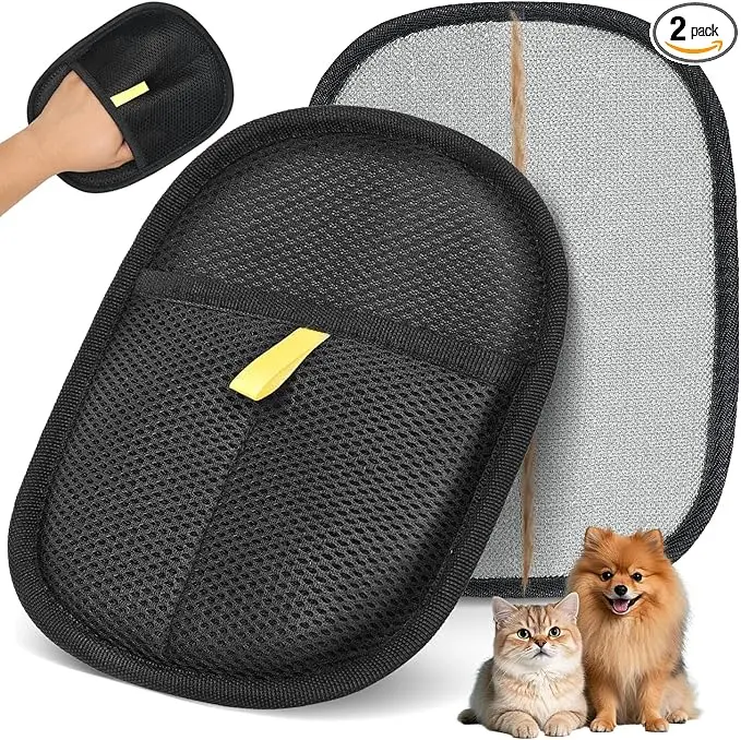 dog,hair,remover mitt，Reusable Electrostatic Pet Hair Gloves (2-Pack Multi-Pack), Washable Animal Hair Removal Mitts & Rollers, Dog & Cat Grooming Fur Removal Tool, Multi-Surface Lint Remover for Furniture, Car