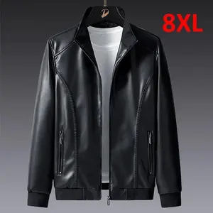 Solid Leather Jacket Men Plus Size 7XL 8XL PU Jacket Men Leather Coat Cargo Jacket Casual Motorcycle Riding Jacket