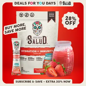 Salud 2-in-1 [Hydration + Immunity - Fresa | Strawberry ] Electrolytes Powder, Agua Fresca Drink Mix, Elderberry, Dairy & Soy Free, Non-GMO, Gluten Free, Vegan, Low Calorie, 1g Sugar (15 Servings), Deals For You Days