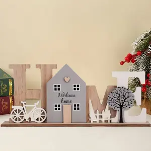 1pc Rustic Wooden “HOME” Letters Ornament, Welcome Sign, Decorative Plaque, Creative Woodcraft for Living Room Bedroom Office Decor, Perfect Family Holiday Gift