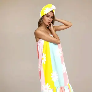 Floral Print Bath Towel & Hair Drying Hood Set, 2 Counts/set Absorbent Quick-drying Bathrobe & Hair Drying Hood Wrap, Bathing Accessories for Beach, Pool, Home & Bathroom Towel