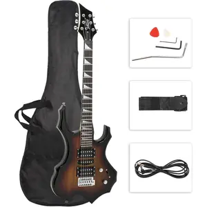 Glarry Cool Burning Fire Style Electric Guitar Christmas gift for Beginner Guitar Lover with Accessories Pack (Sunset)