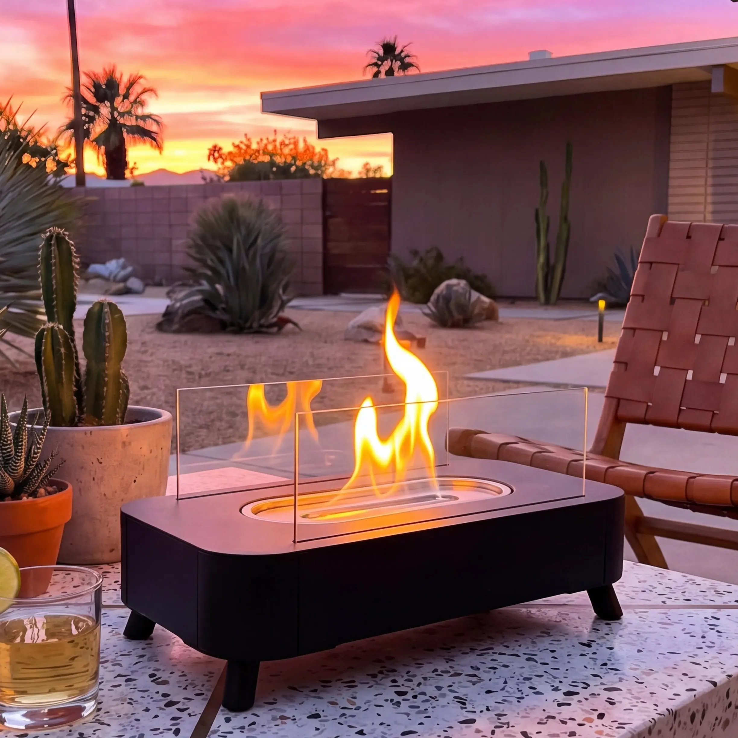 Aesthetic Mini Tabletop Fireplace - Smokeless Indoor Fire Pit for Housewarming Gift, Romantic Dinner, S'mores & Cozy Home Decor metal base