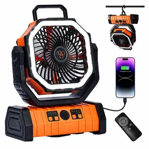 Outdoor Camping Fan, Low-Noise Oscillating with LED Light, Auto-Off Timer Function, 20000mAh Power Bank with Reverse Charging, 360° Rotating Hook, Remote Control, Portable for Beach, Car, Travel, Outdoor Sports & Camping, Summervibes, Fathersdaygift