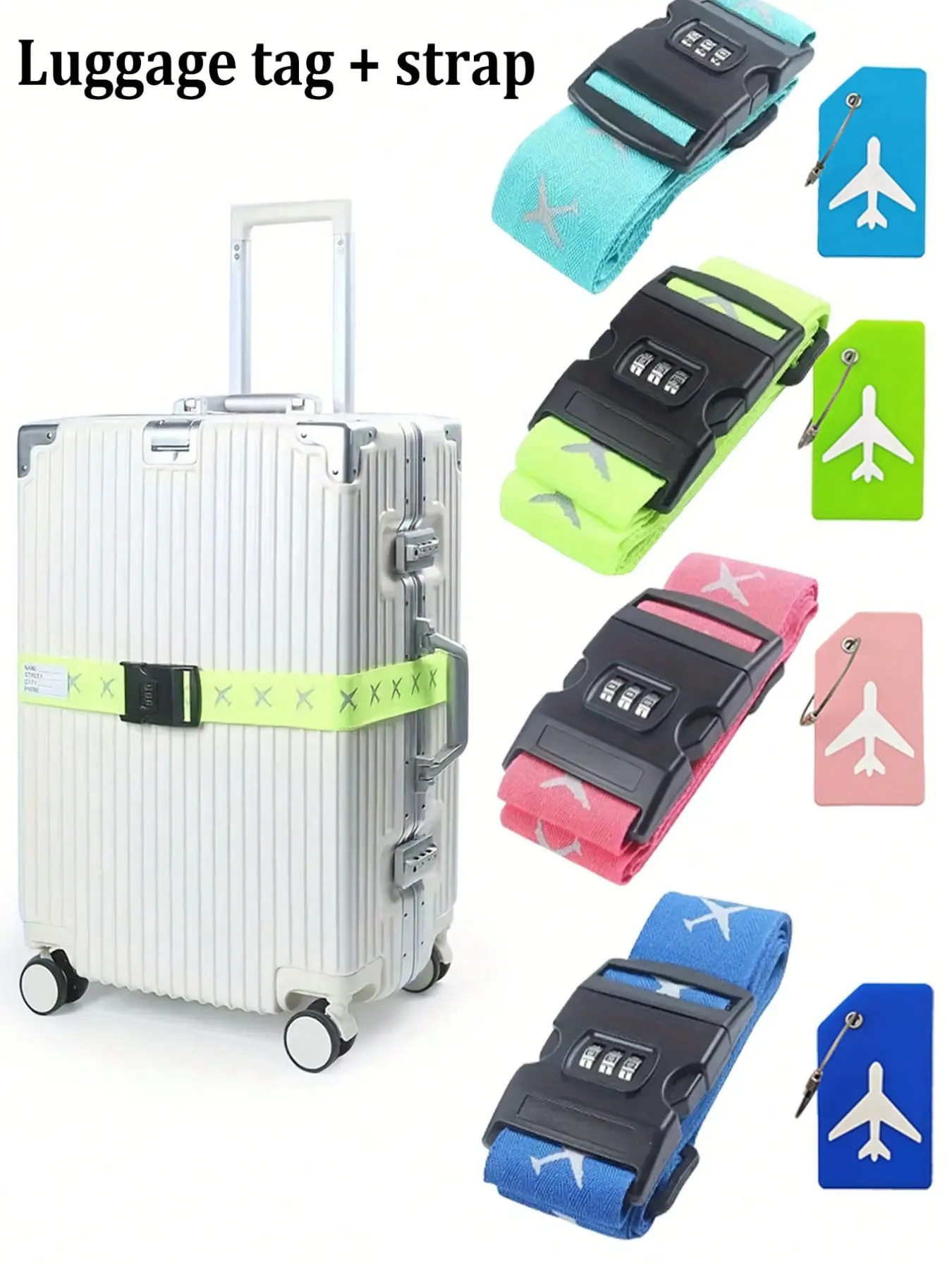 Password Lock Luggage Strap Set, Glow-In-The-Dark Reflective Luggage Straps with Name Tags, Adjustable Fit Travel Suitcase Belts, Travel Accessory, Luggage Accessories