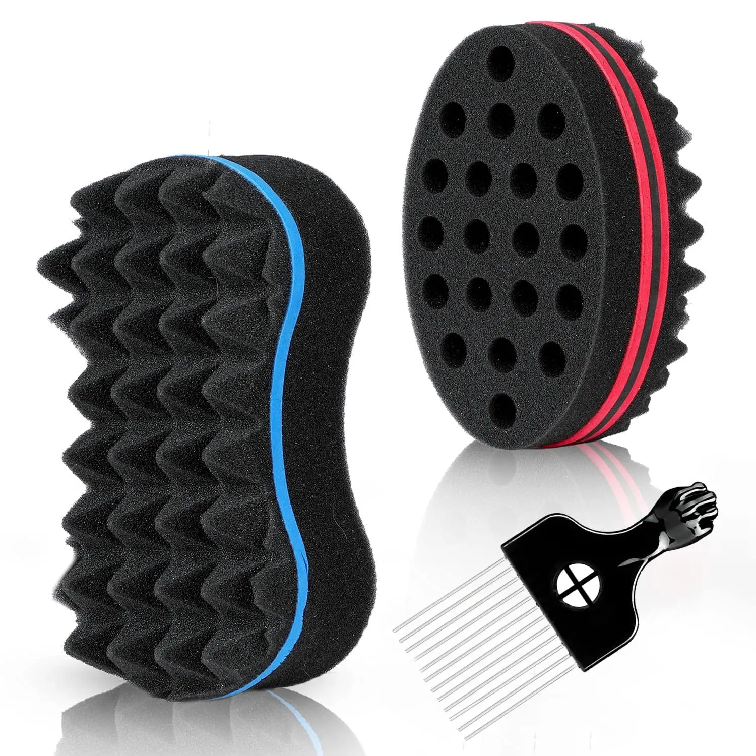 3Pcs Hair Stylist Tools Set - Curling Brush, Twist Sponge for Textured Locks, Metal Pick (Suitable for All Hair Types), Hair Tools