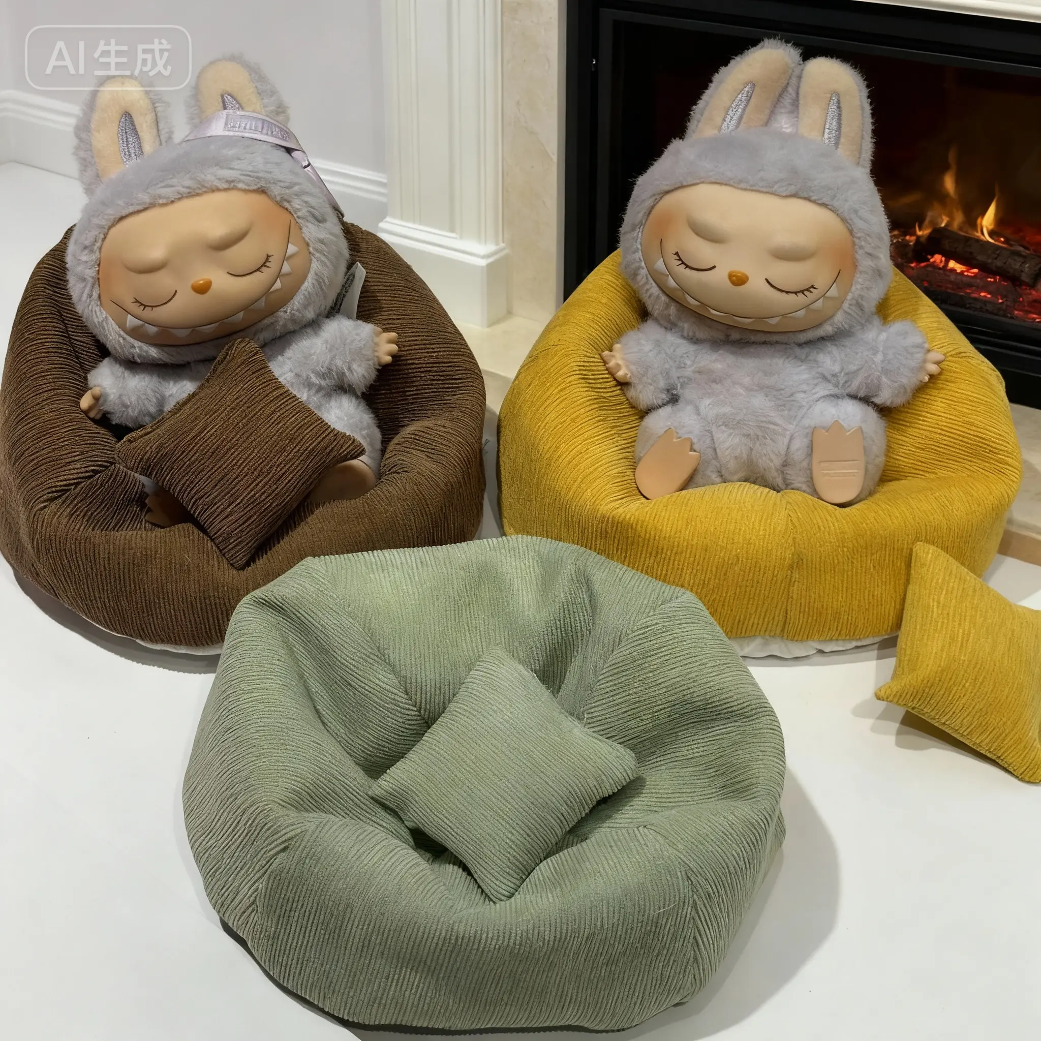 Labubu Doll Mini Plushy Sofa Bean Bag Bed with Pillow Loveseat Cozy Resting Spot for Dolls and Plushies