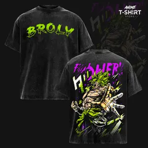 Broly -  DBZ Vintage Washed Hoodie T Shirt, Oversized Heavyweight Cotton Anime Streetwear, Bold Saiyan Power Graphic Print, Double Sided Manga Art Design, Unisex Casual Street Outfit, Gift for Anime Fans Top