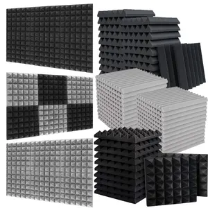 12-24pcs 2" Thickening Soundproof Acoustic Foam Panels Pyramid/Wedge Designed, 12x12x2 inch 25kg/m³ High Density and Fire Resistant Sound Proof Foam Panels Acoustic Panels, For Studio Wall Ceiling Meeting Room Decorative 3D Wall Panel