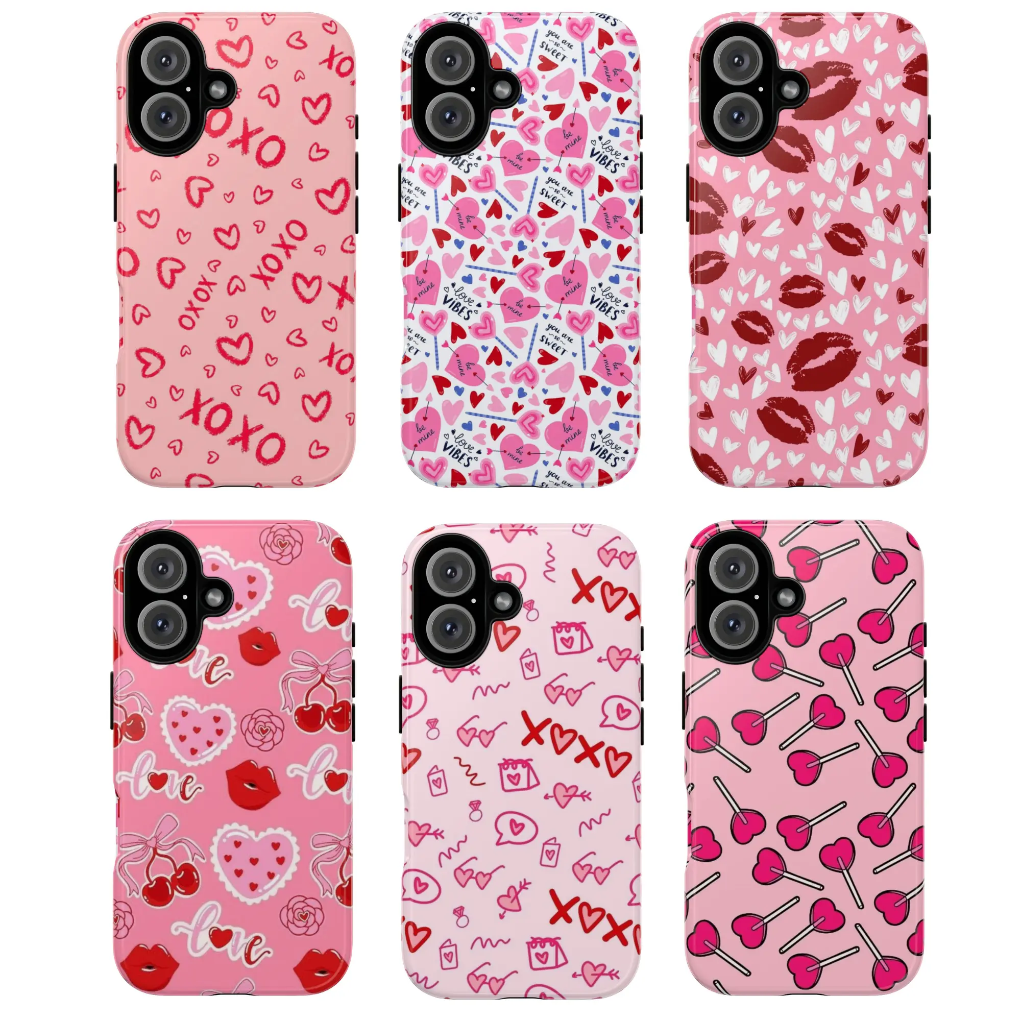 Valentine Pink Cute Heart & Love Pattern Tough Phone Case, Cute Protective Cover, gift for him for her