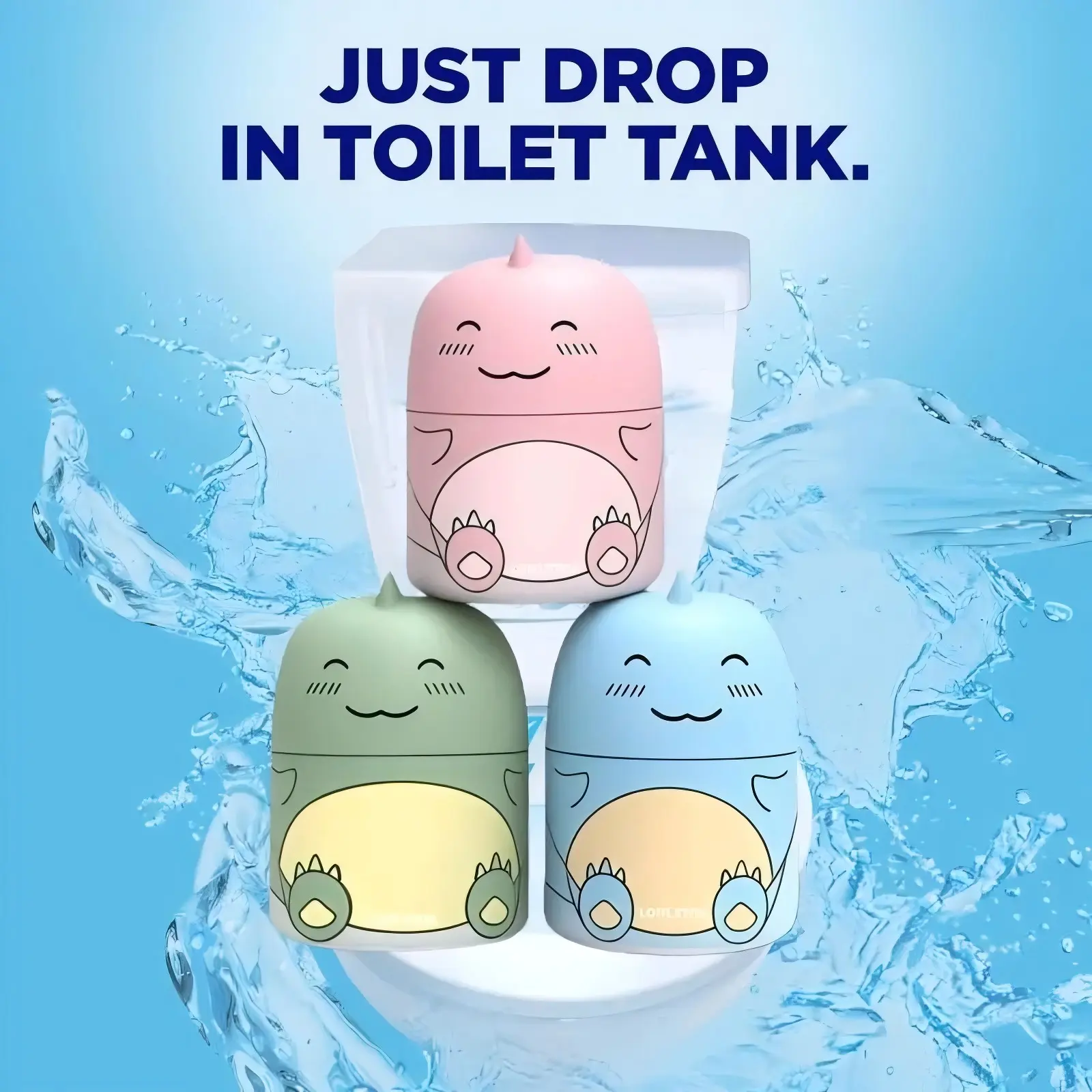 AMASNOW 3PCS Solid Household Toilet Cleaner Bottles - Cute Dinosaur-Shaped Toilet Deodorizers, Fragrant, Lemon, Water-Dissolving, Wet-Activated Bathroom Tank Cleaners with 24-Month Long-Lasting Ocean, Floral Jasmine, Peach Scents, Toilet Deodorizer, Frag