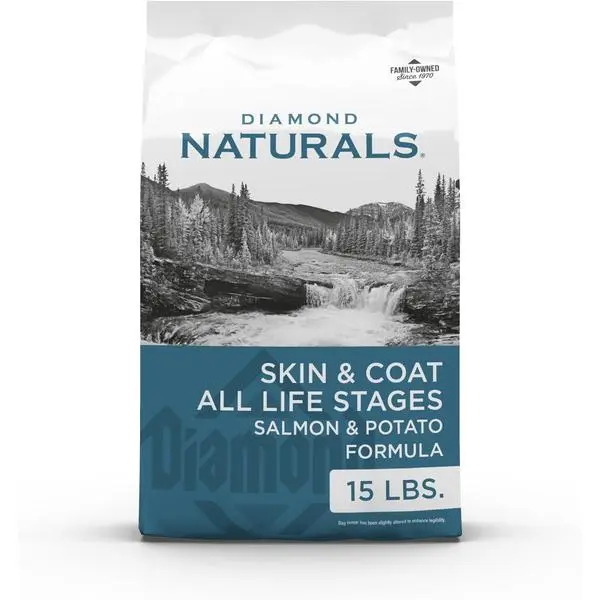 Diamond Naturals Skin & Coat Real Salmon and Potato Recipe Dry Dog Food with Protein, Superfoods, Probiotics and Essential Nutrients to Promote Healthy Skin and Coat 15lb