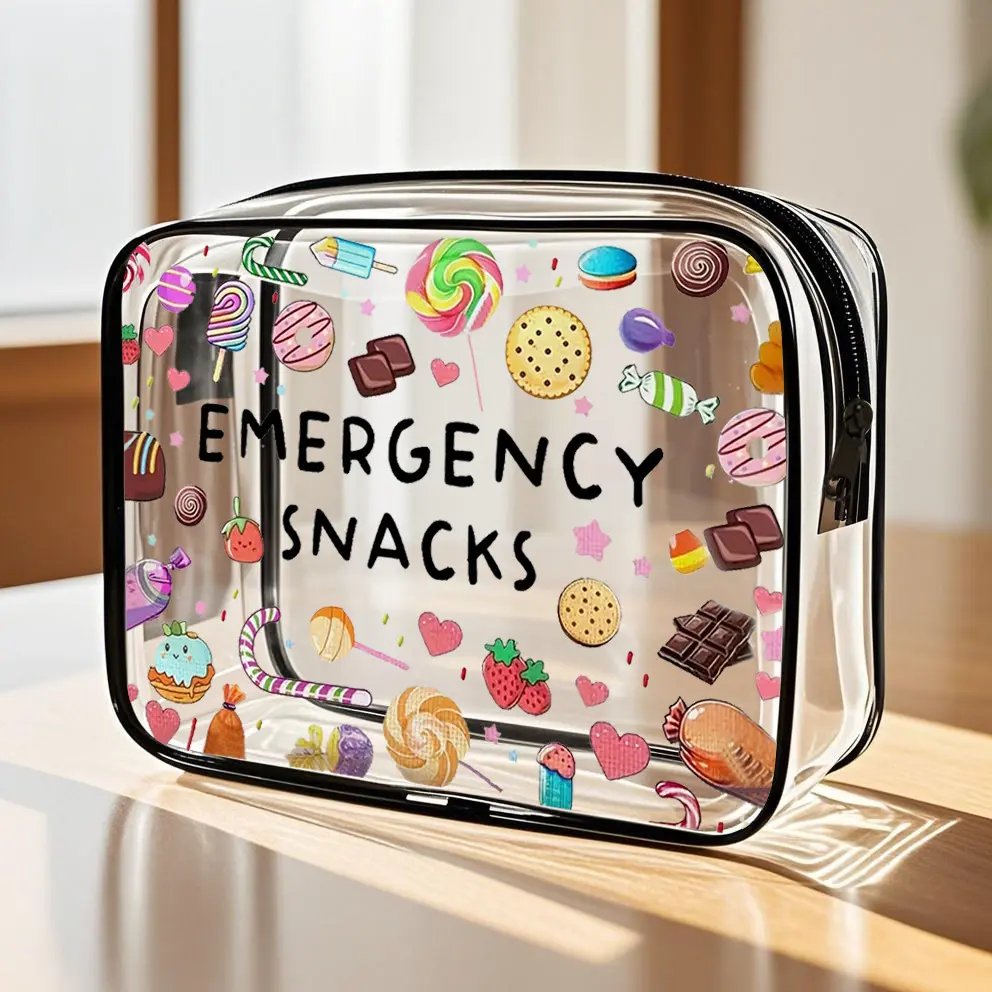 Printed See-Through Zipper Makeup Pouch, Large Volume Portable Travel Storage Bag, Stain Resistant Easy Wipe Design, Thoughtful Present for Her