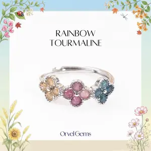 Natural Rainbow Tourmaline Ring – Adjustable Crystal Healing Jewelry for Positive Energy, Chakra Balance, Daily Wear & Gift Protective