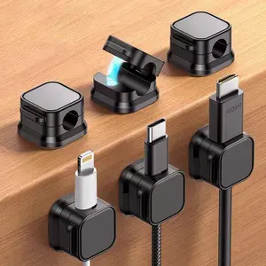No Drilling Magnetic Cable Organizer, 3 Counts/set Desktop Strong Adhesive Cable Management Holder, Cable Organizer for Home Office