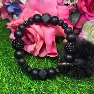 Widow wristlet keychain color scheme black and bling beads made with wire