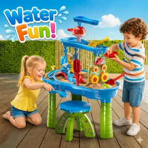 3-Tier Sand and Water Table, Kids Outdoor Play Toy Set for Summer Beach & Backyard Activities, Outdoor Kids Stuff, Christmas/Birthday Gift for Toddlers