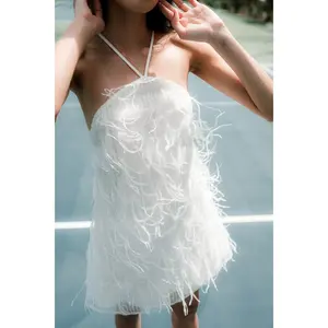 Rehearsal White Feather Mini Dress