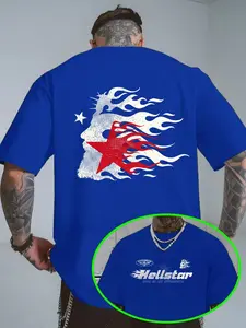 Hell Star Flame Loose Fit T-Shirt, Y2K Street Style Unisex Tee, Vintage Distressed Print, Bold Fire and Stars Design, Casual Comfort