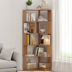 [Bellemave]6 Tier Freestanding L-Shaped Corner Bookshelf For Living Room, Bedroom, Wooden Bookcase with anti-drop panle and anti tipping device, Display shelf Open storage rack Organizer for Home Office DARK OAK   WL