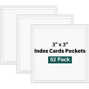 52 Pack Storage Bin Labels, Clear Adhesive Pockets for 3" x 3" Index Card, Top Open Tote Label Index Card Holder Organizer