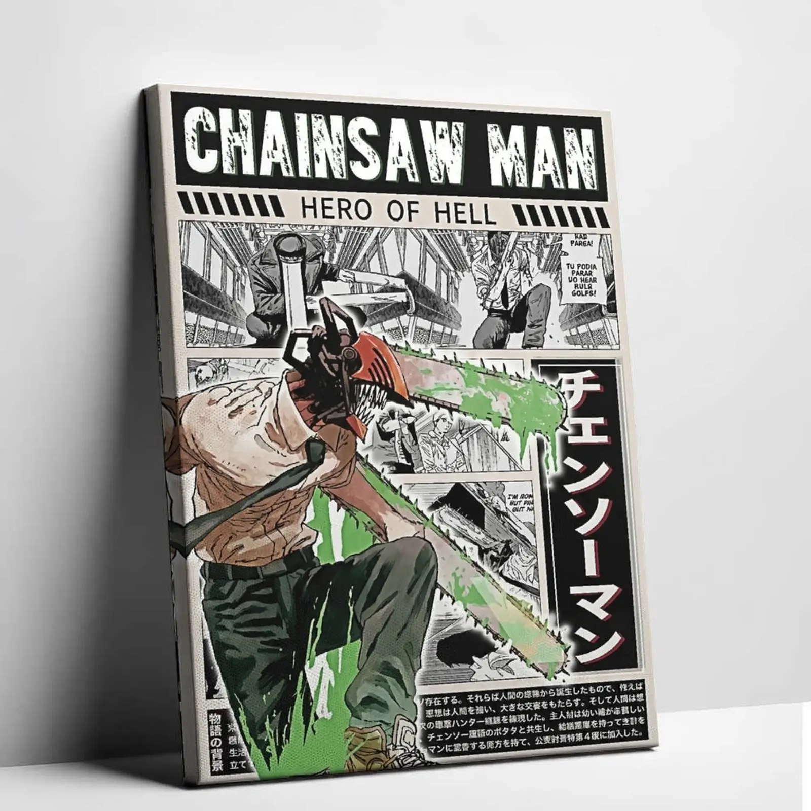 Denji Chainsaw Man Artistic Creative Design Print - High-Quality Unframed Canvas Comic Art, Japanese Anime Merchandise Decoration Items for Room Cool Room Decor Home Aesthetic