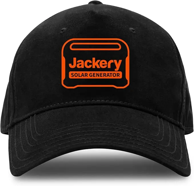 Summervibes：Jackery Solar Generators Black Long Bill Baseball Hat for outdoor activities, hiking, fishing